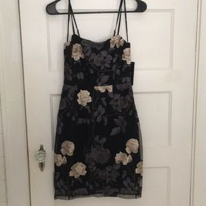 Flower embroidered black lulus dress